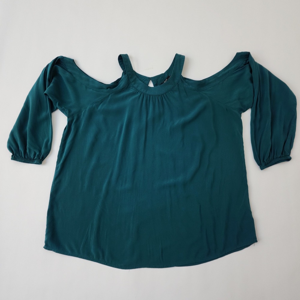 Express Womens Teal Green Cold‎ Shoulder Blouse Keyhole Back Top Size Large